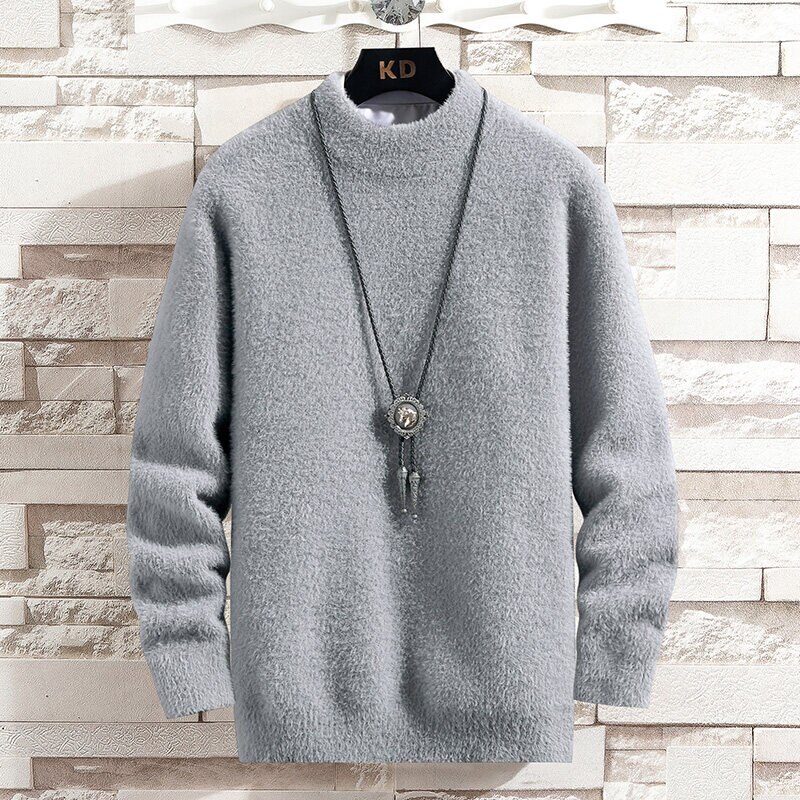 2023 Men Turtleneck Knitted Sweater Solid Color Winter Warm Bottoming Shirt Mens Lapel Pullover Fashion Male Sweater